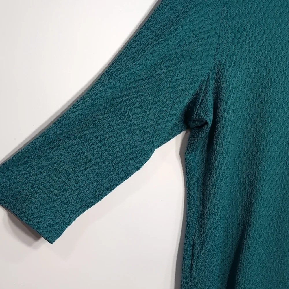 Dialogue | Vintage Teal Textured Stretchy Cowl Neck Top with 3/4 Sleeves Size L - Picture 4 of 8